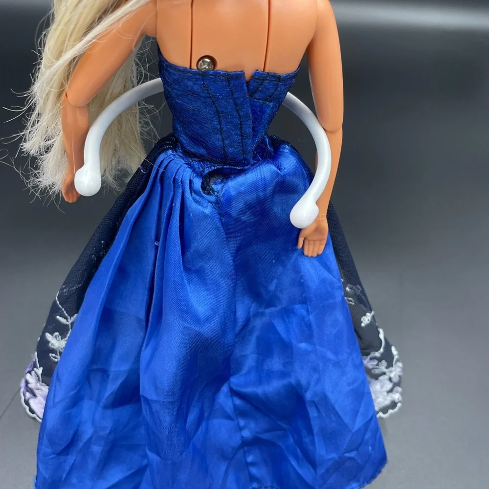Blue Barbie Embroidered Floral Dress